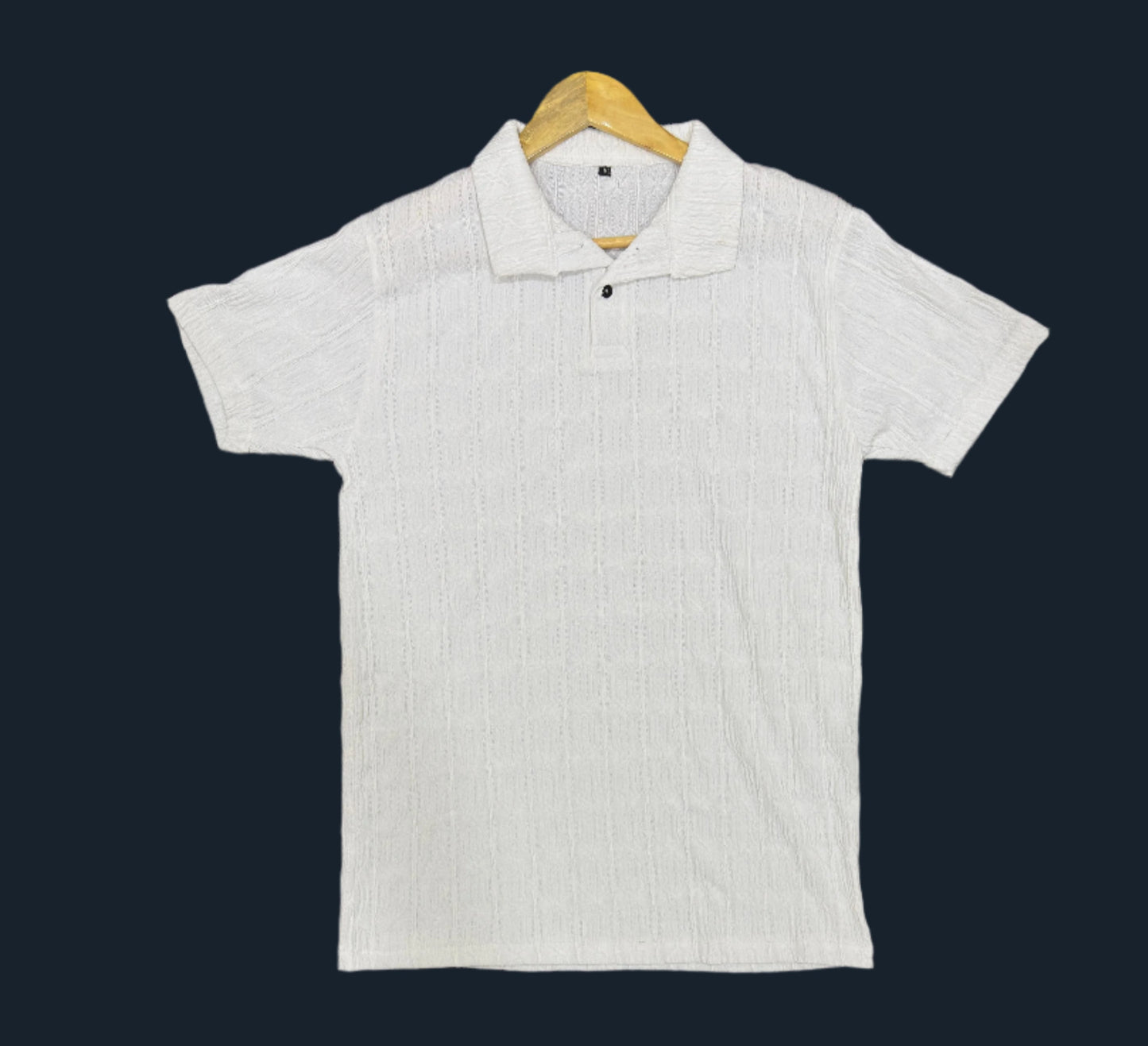 Men’s Textured Popcorn Knit Polo White Shirt | Casual Crinkle Style