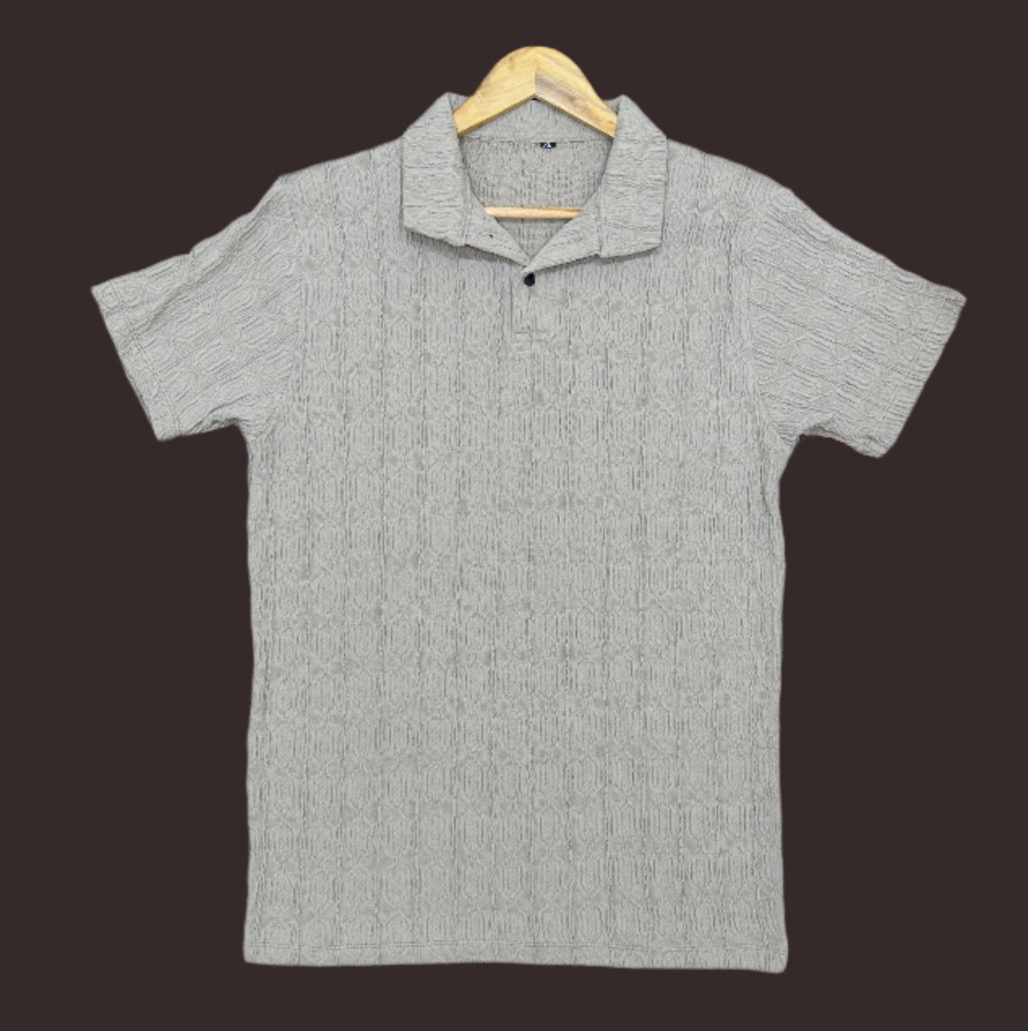 Men’s Textured Popcorn Knit Polo Saga Brown Shirt | Casual Crinkle Style