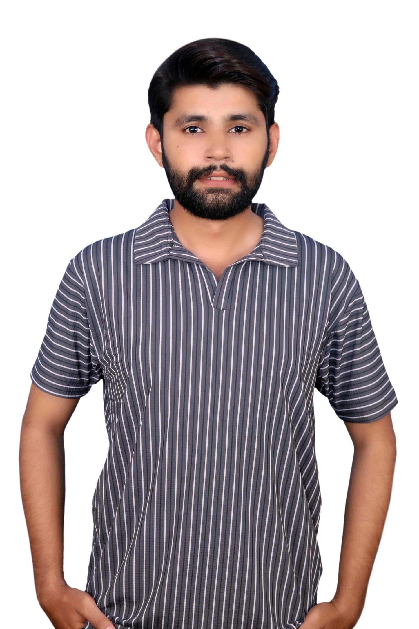 Short-sleeved Polo Johnny Collar Shirt Gray