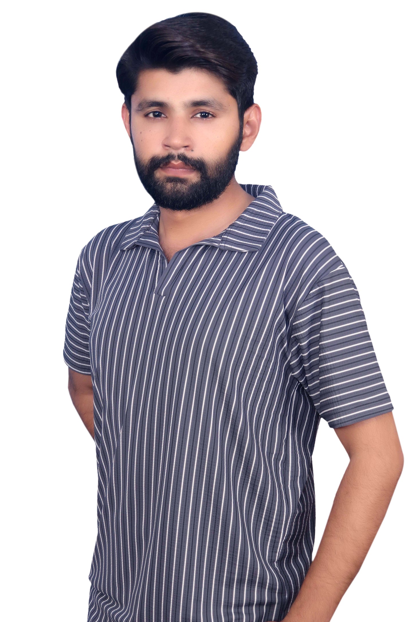 Short-sleeved Polo Johnny Collar Shirt Gray