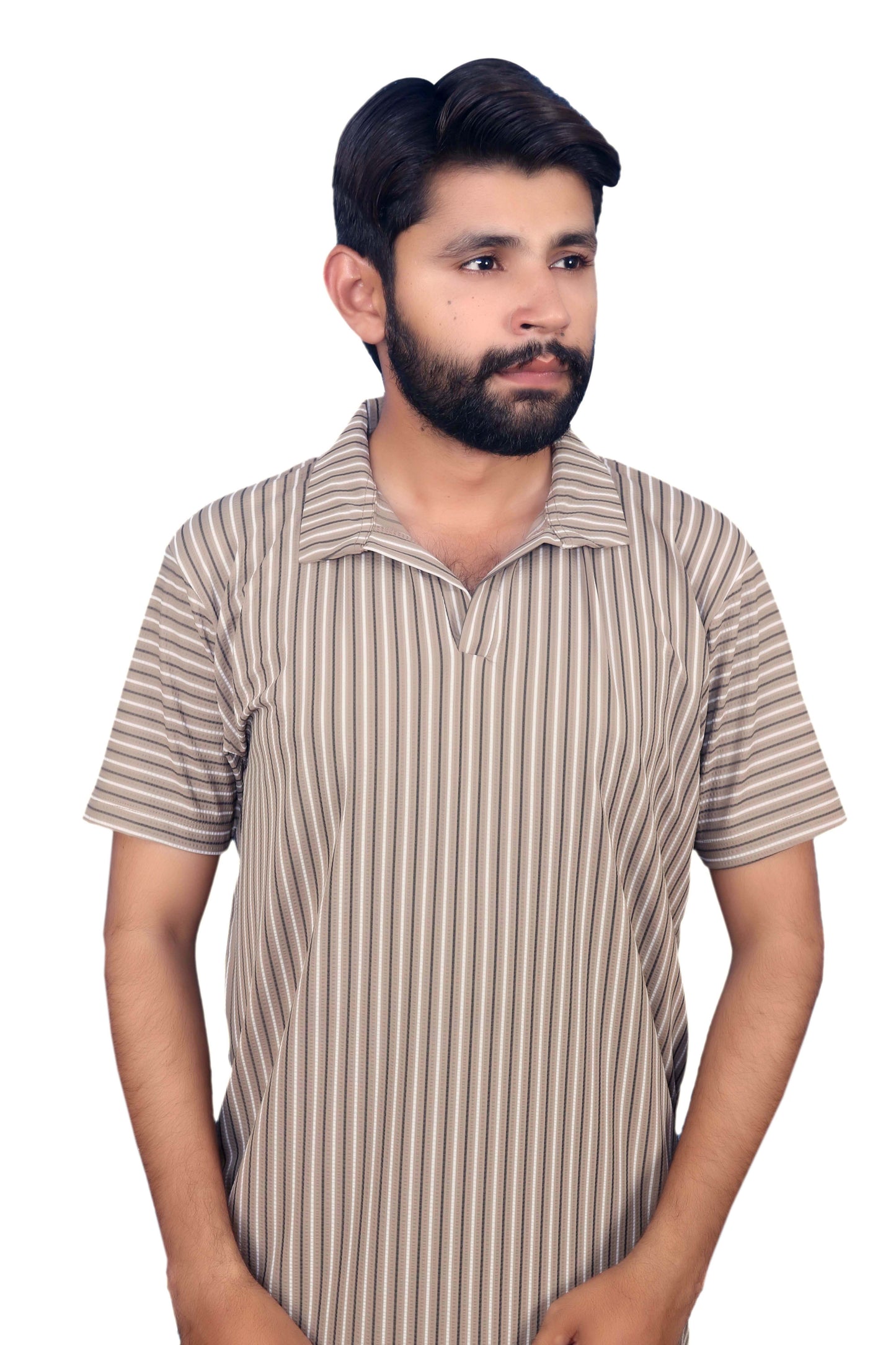 Short-sleeved Polo Johnny Collar Shirt Brown