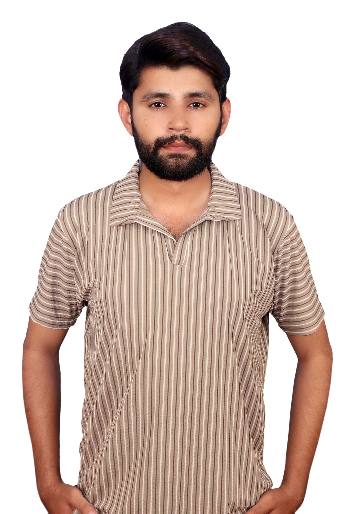 Short-sleeved Polo Johnny Collar Shirt Brown