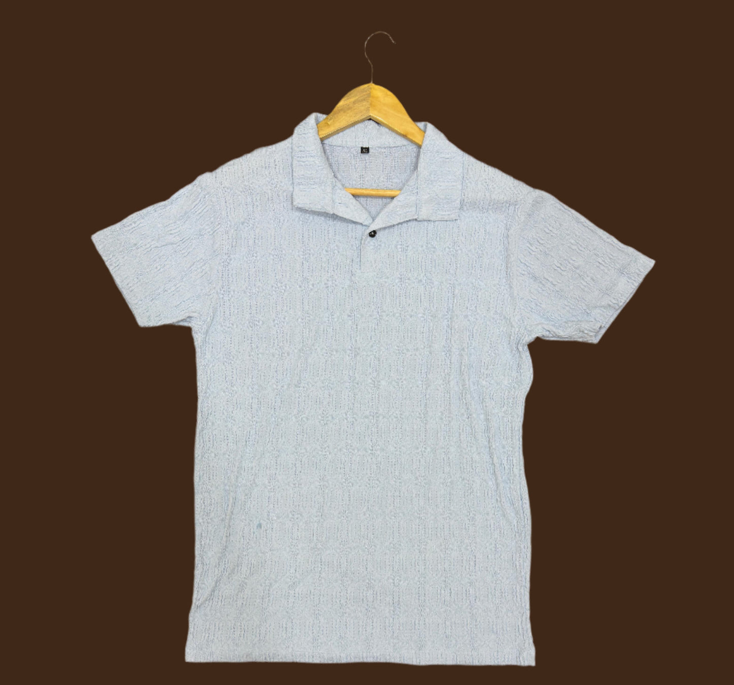 Men’s Textured Popcorn Knit Polo Sky Blue Shirt | Casual Crinkle Style